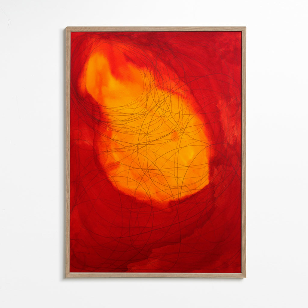 Tableau abstrait rouge et jaune – Oak Frame