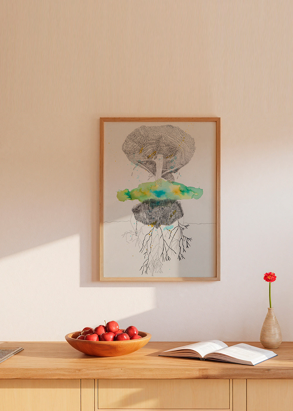 Impression botanique arbre et racines en encre et aquarelle – Product1