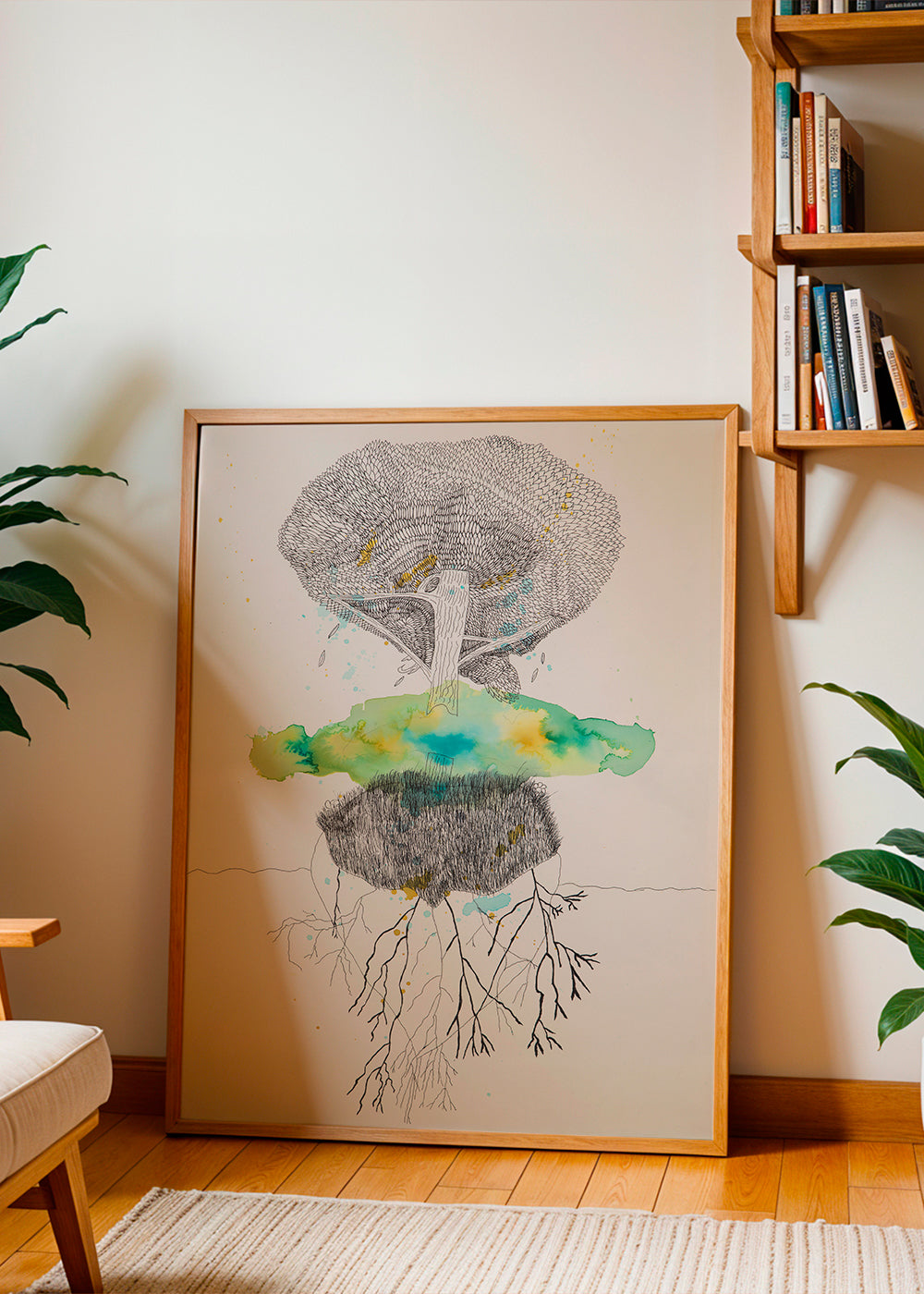 Impression botanique arbre et racines en encre et aquarelle – Product3