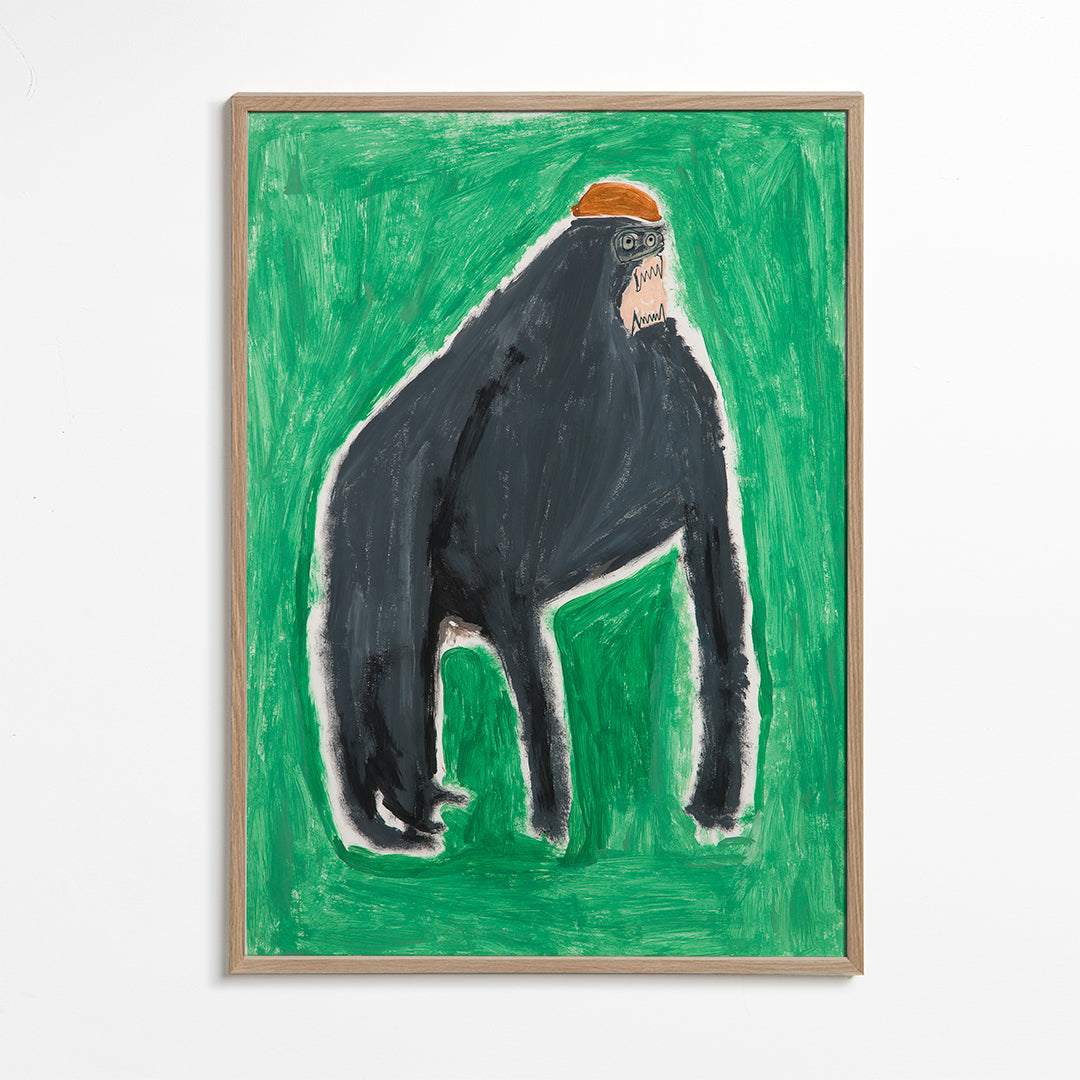 Cuadro gorila pintado en verde – Oak Frame