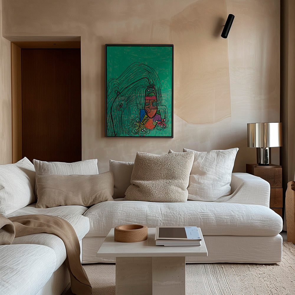 Illustration ludique avec personnage sobre fond vert – Canvas1