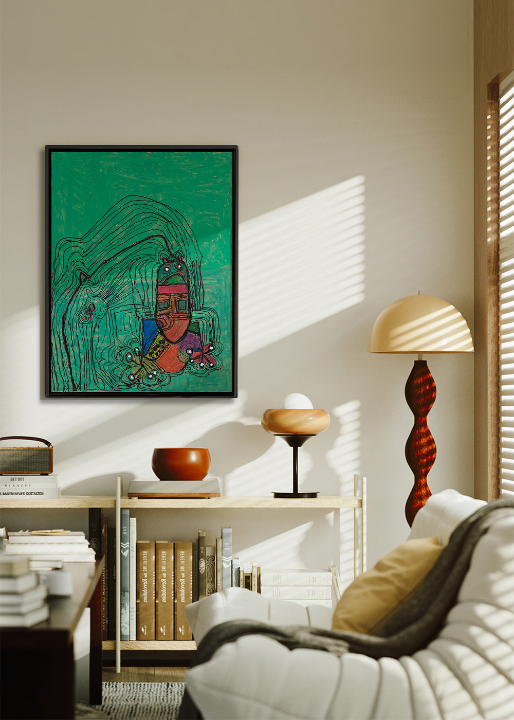 Illustration ludique avec personnage sobre fond vert – Canvas2