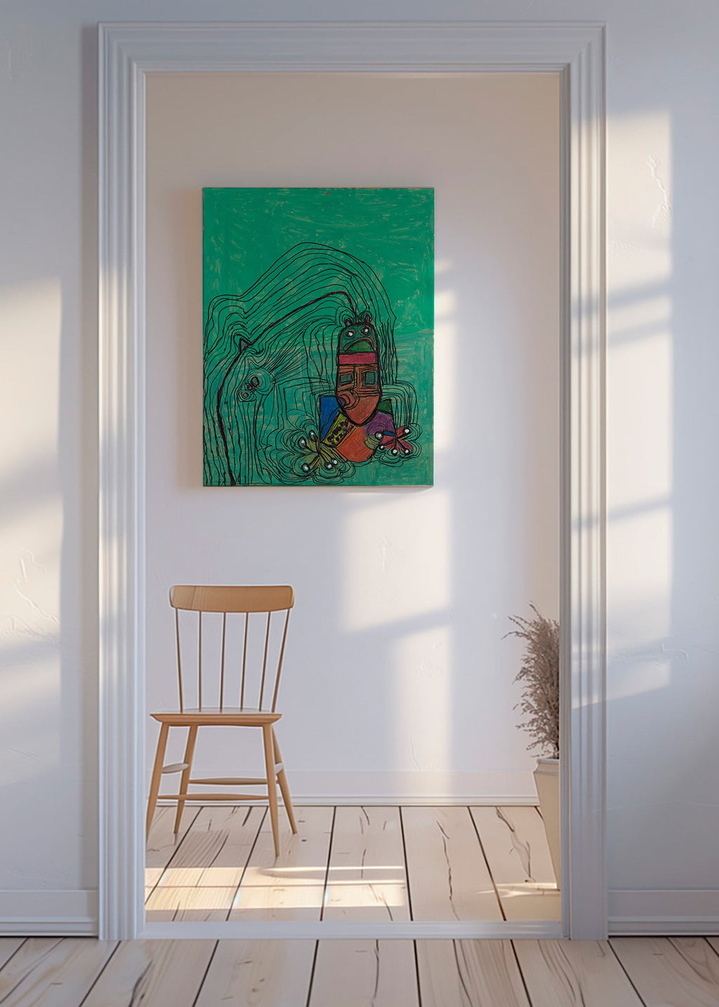 Illustration ludique avec personnage sobre fond vert – Canvas