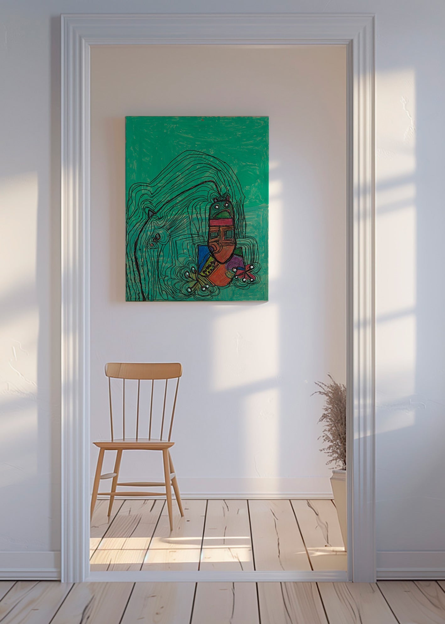 Illustration ludique avec personnage sobre fond vert – Canvas