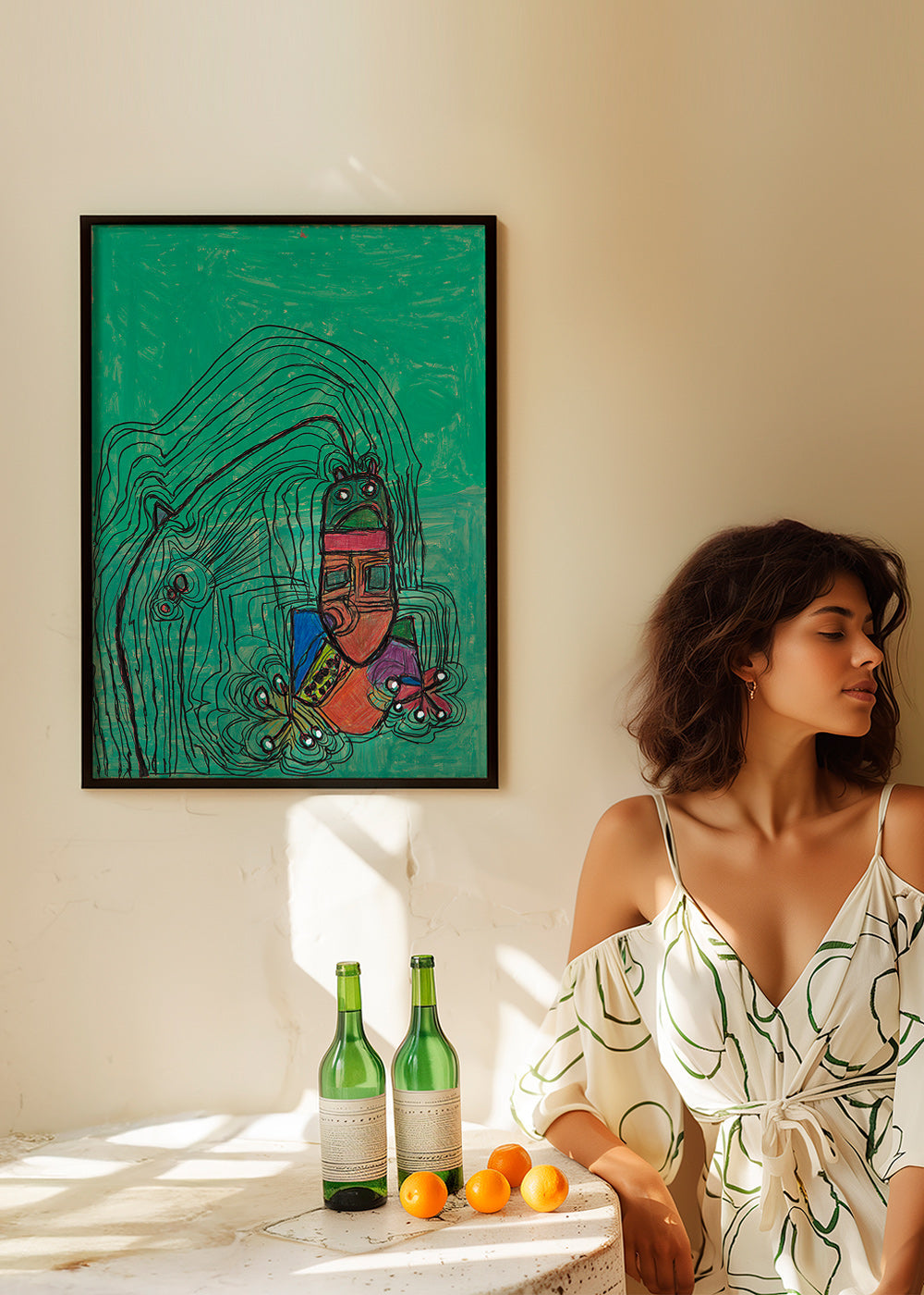 Illustration ludique avec personnage sobre fond vert – Product2