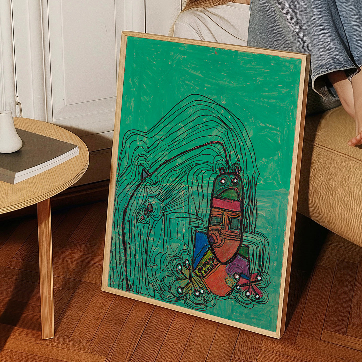 Illustration ludique avec personnage sobre fond vert – Product3