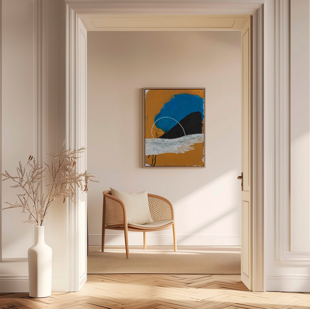 Œuvre abstraite arc côtier en ocre et bleu – Canvas1