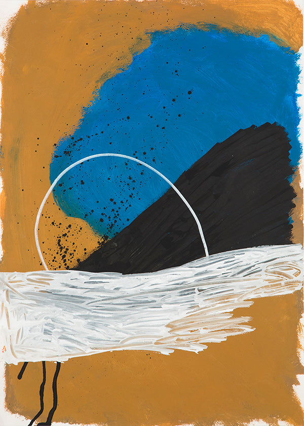 Œuvre abstraite arc côtier en ocre et bleu