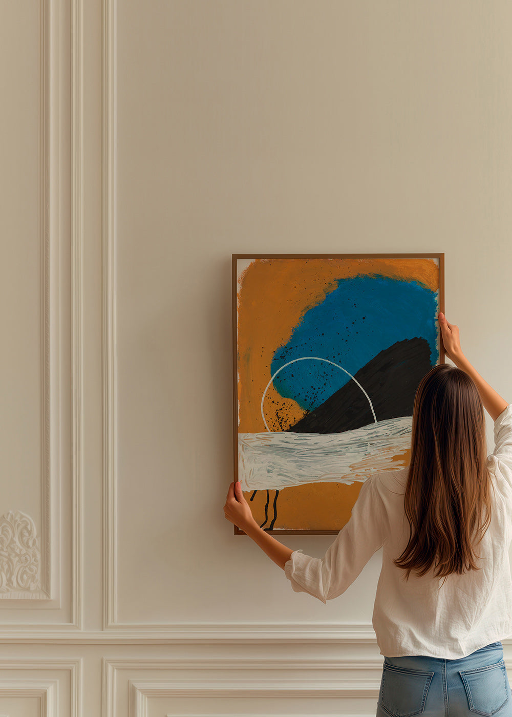 Œuvre abstraite arc côtier en ocre et bleu – Product3