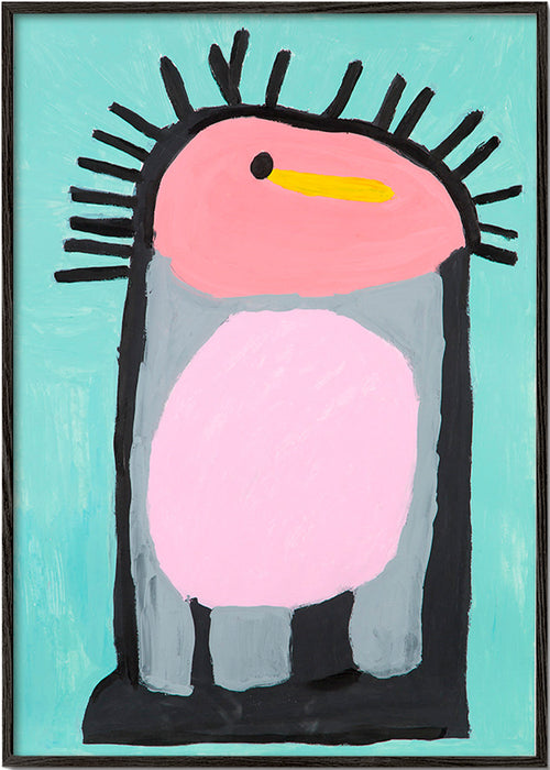 Affiche enfant pingouin rose malicieux – Black Frame