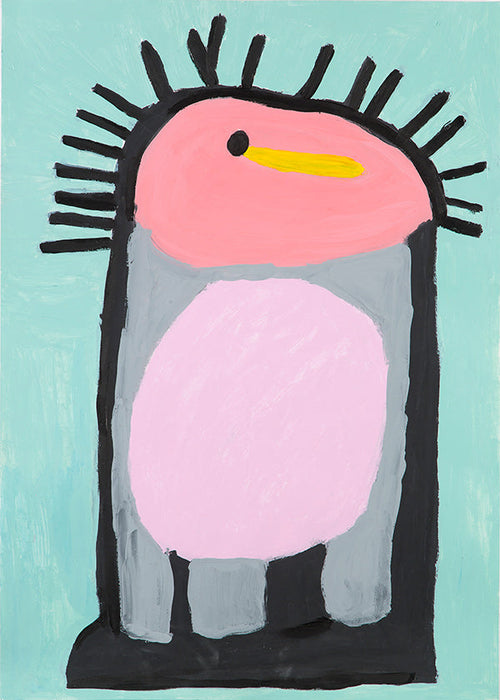 Affiche enfant pingouin rose malicieux