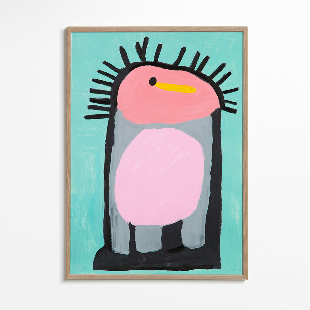 Affiche enfant pingouin rose malicieux – Oak Frame