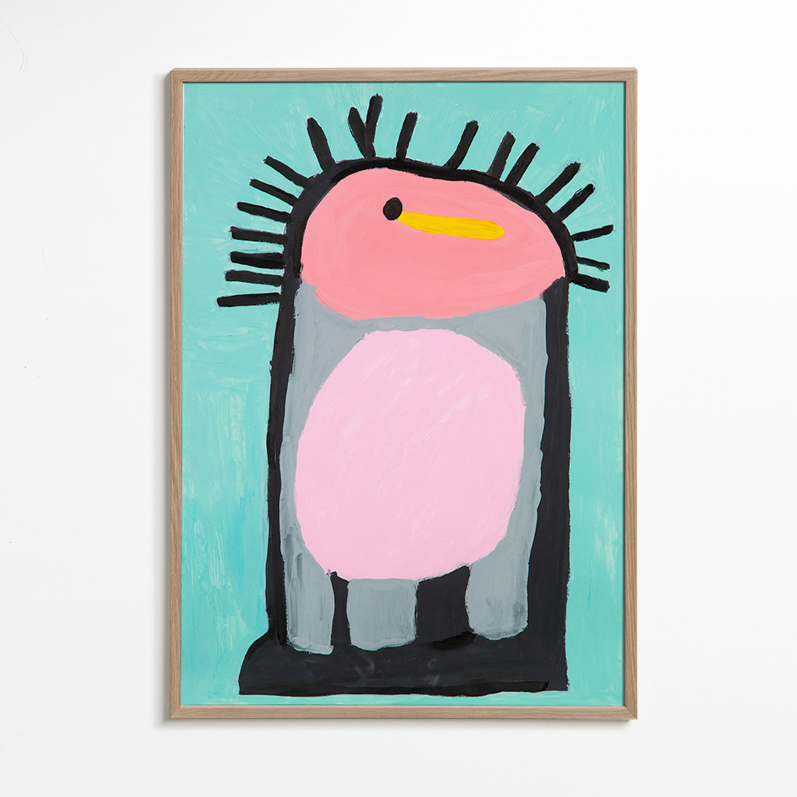 Affiche enfant pingouin rose malicieux – Oak Frame