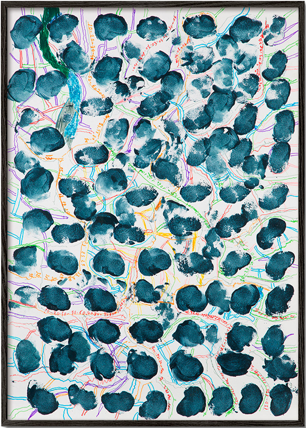 Tableau abstrait à taches bleu marine – Black Frame