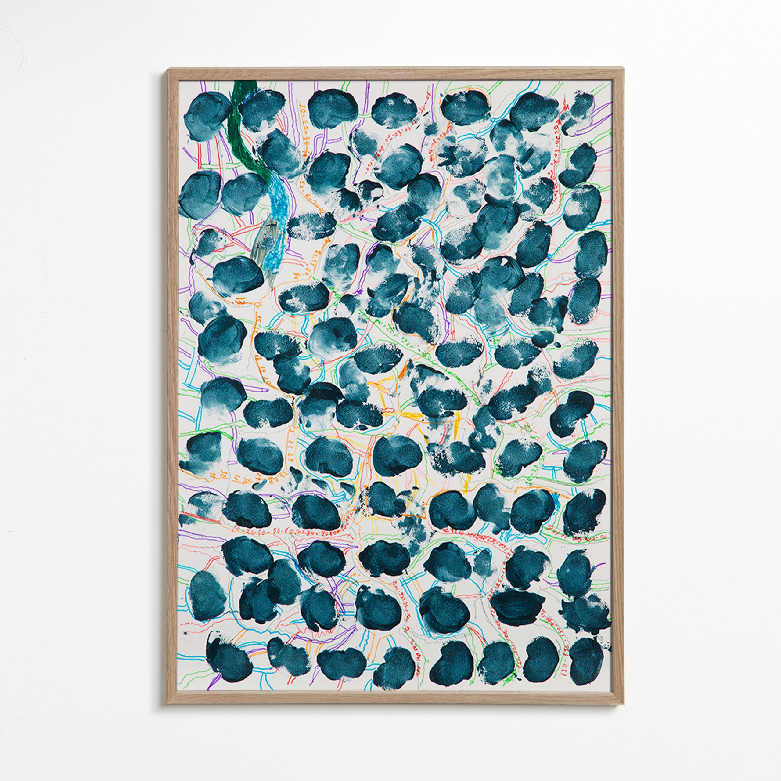 Tableau abstrait à taches bleu marine – Oak Frame