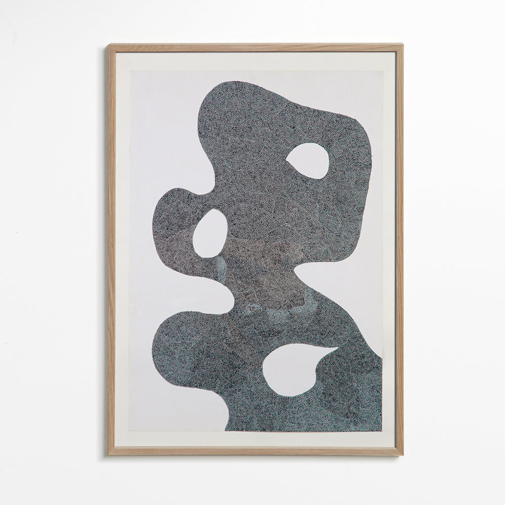 Œuvre abstraite pointillée à grande silhouette – Oak Frame