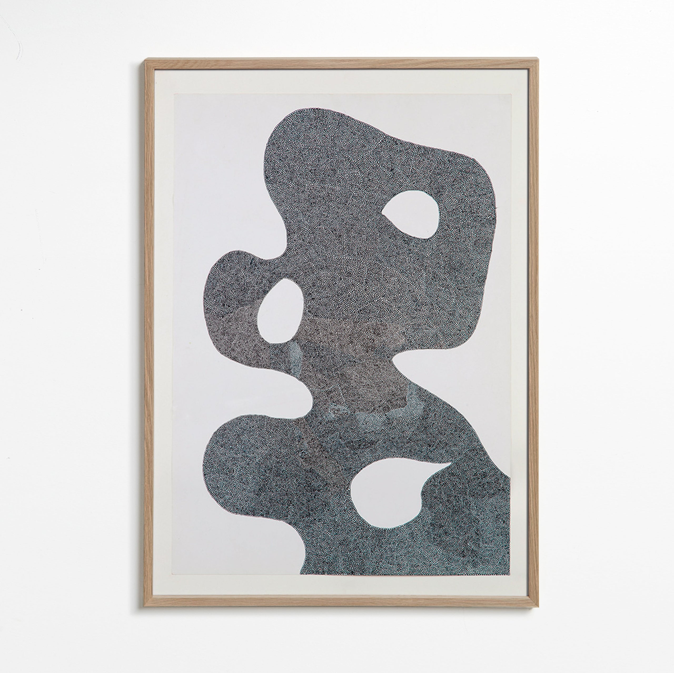 Œuvre abstraite pointillée à grande silhouette – Oak Frame
