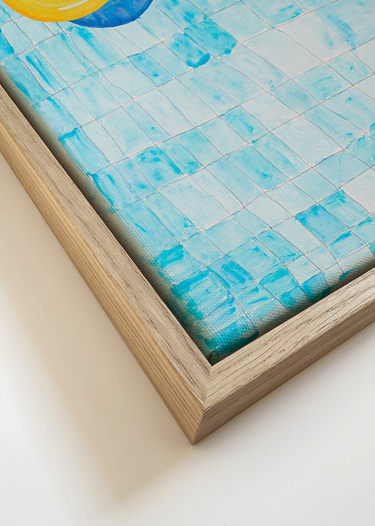 Œuvre minimaliste flottant jaune – Canvas detail