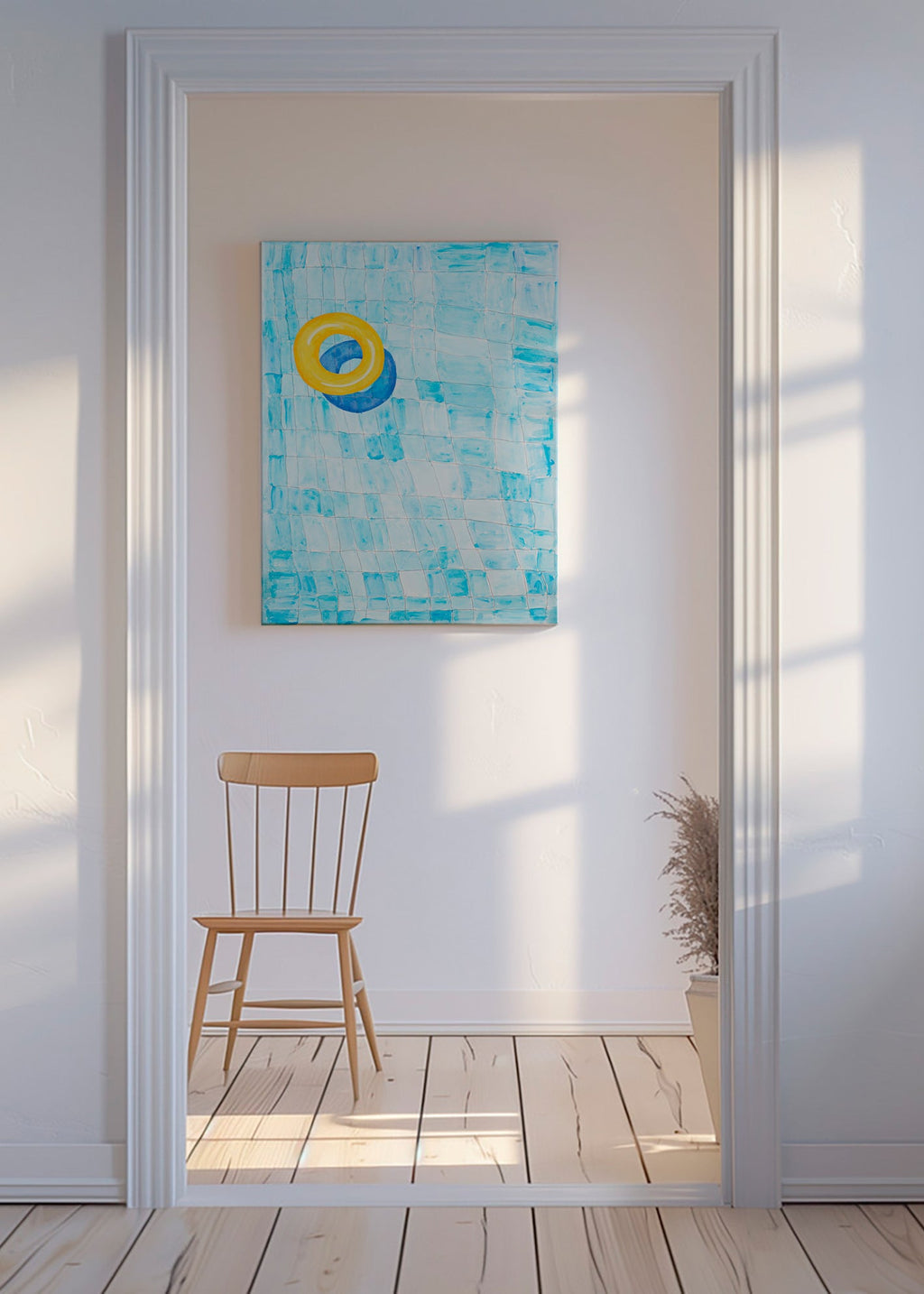 Œuvre minimaliste flottant jaune – Canvas