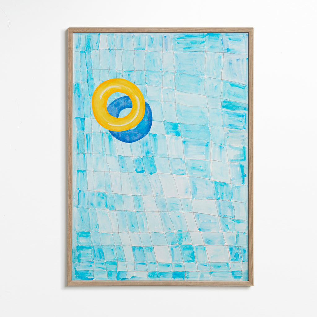 Œuvre minimaliste flottant jaune – Oak Frame