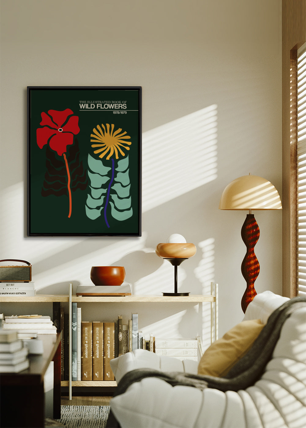 The Illustrated Book Of Wild Flowers Vol.2 Green - Framed canvas in an interior