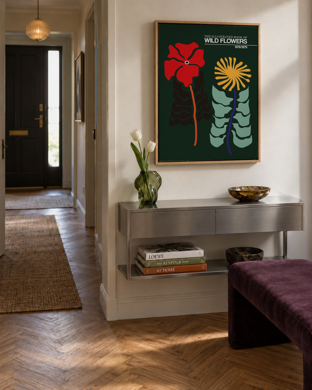 The Illustrated Book Of Wild Flowers Vol.2 Green - Framed canvas in an interior