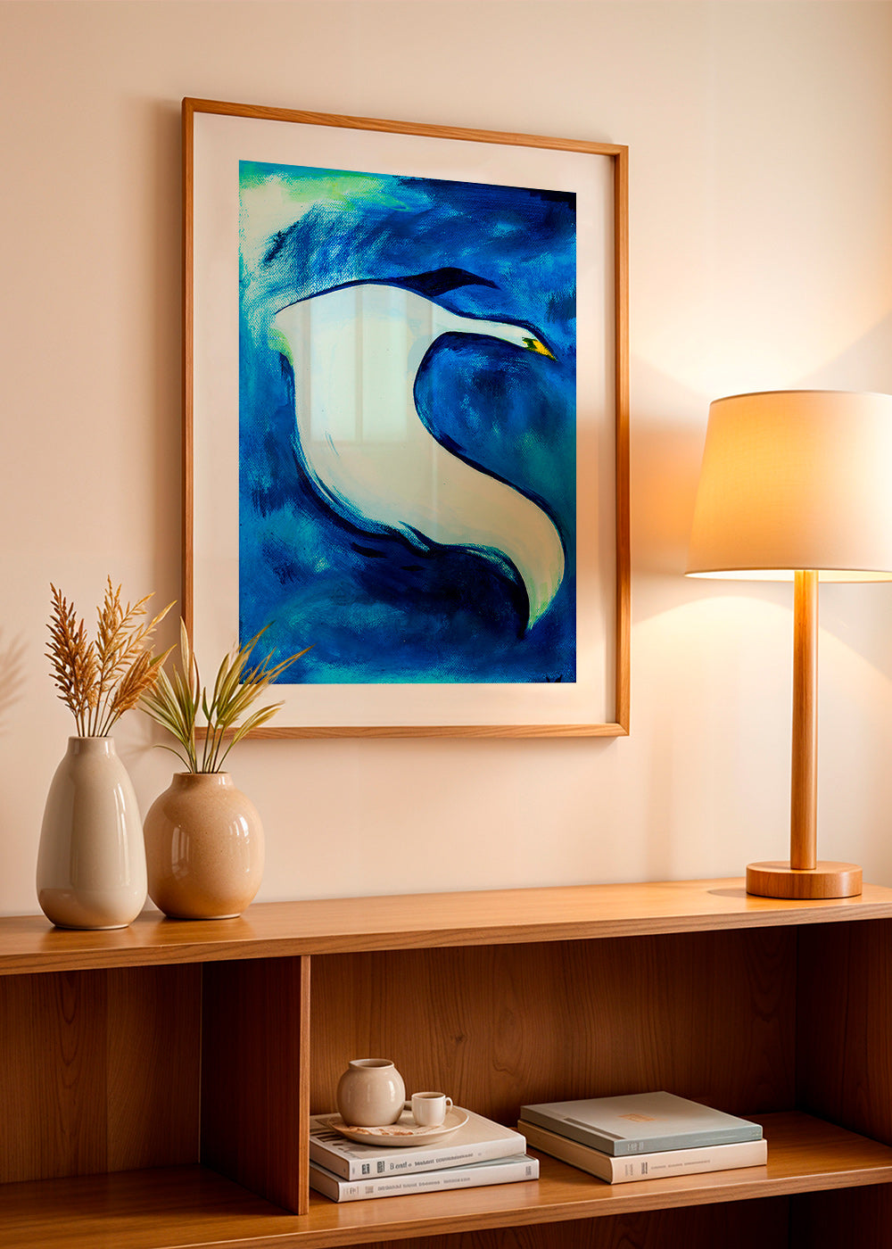 Cuadro cisne blanco sobre fondo azul – Product2