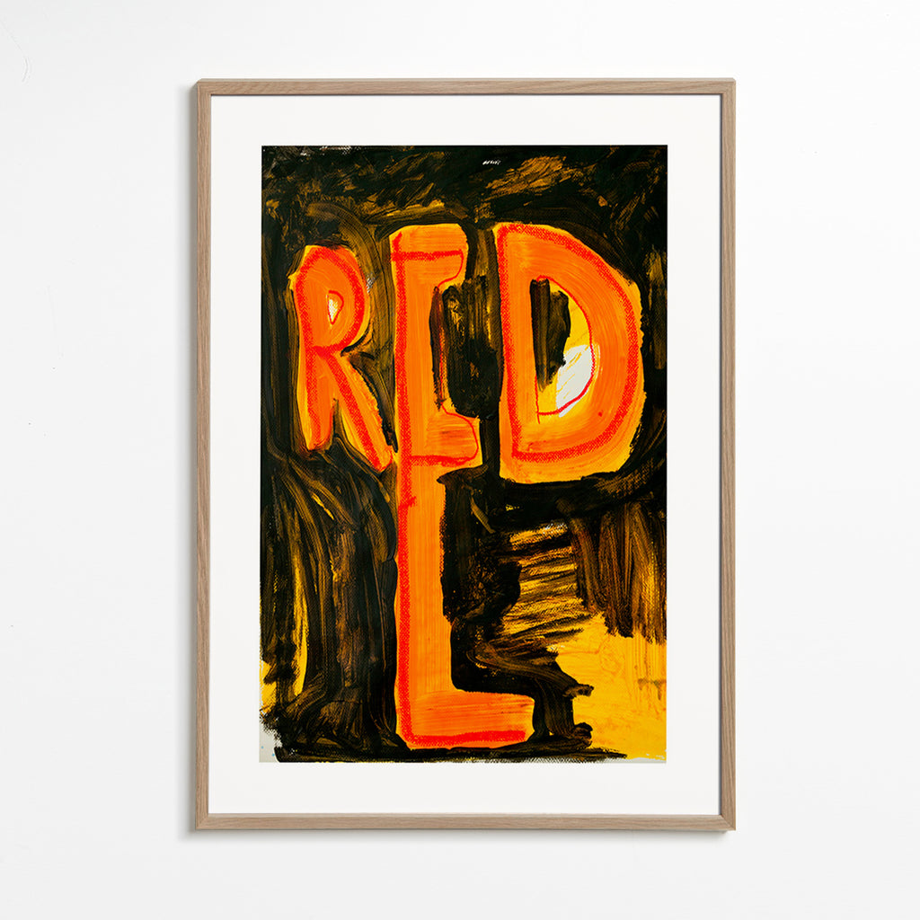 Ilustración tipográfica en trazo pictórico 'RED' – Oak Frame