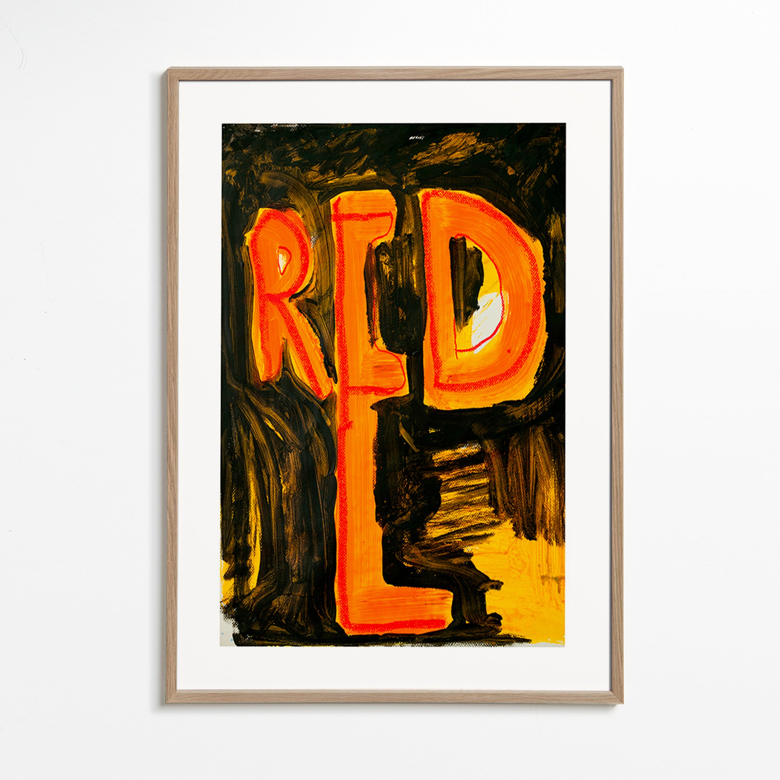 Ilustración tipográfica en trazo pictórico 'RED' – Oak Frame