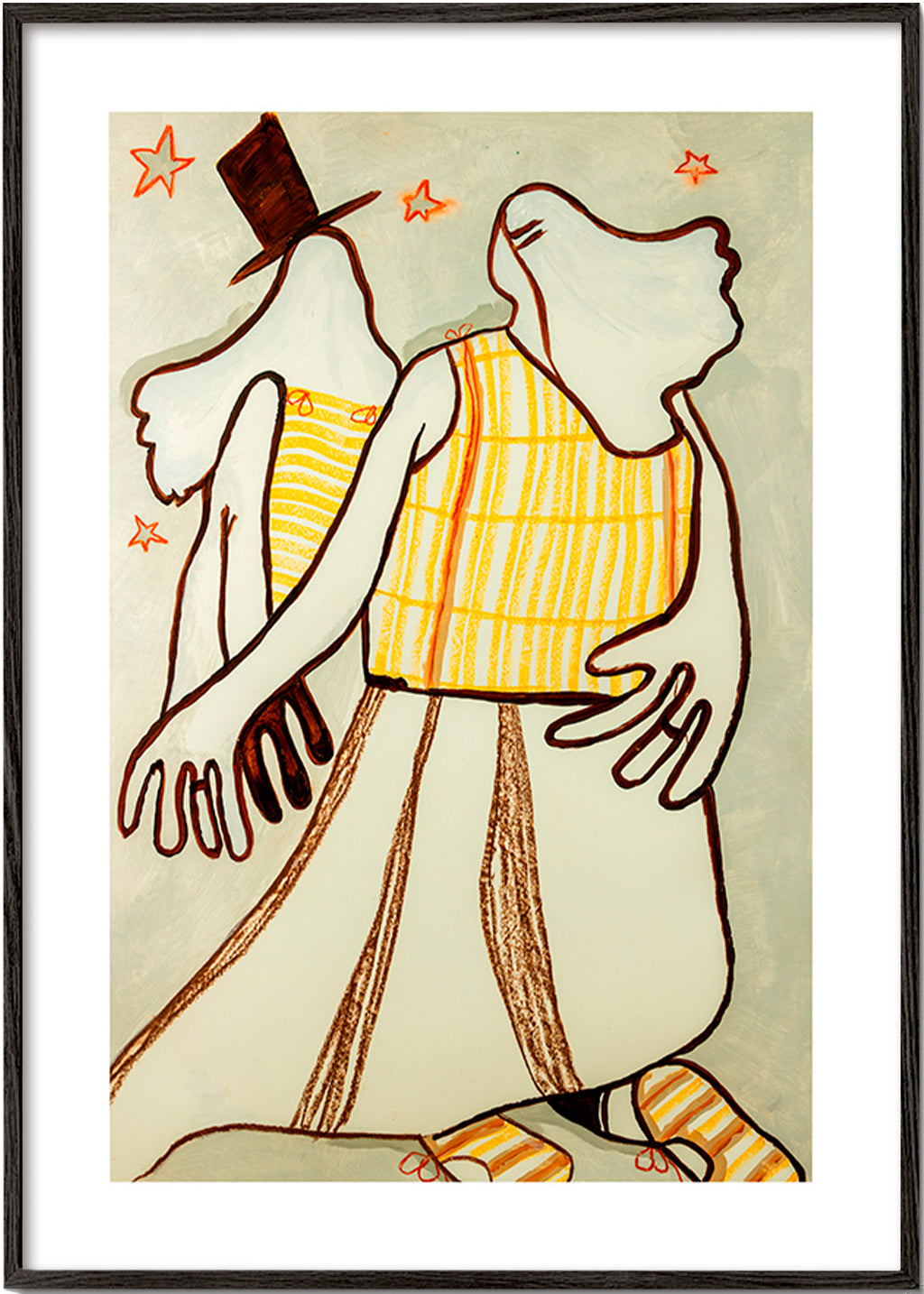 Ilustración de pareja danzante con trazo gestual – Black Frame