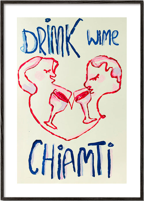 Cuadro de cocina con copas ilustradas – Black Frame