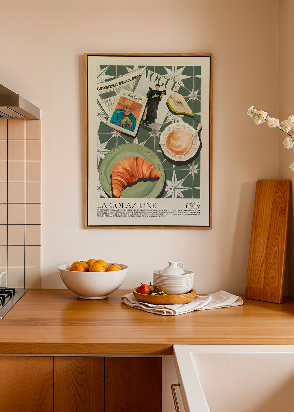 Art de cuisine avec croissant et magazine