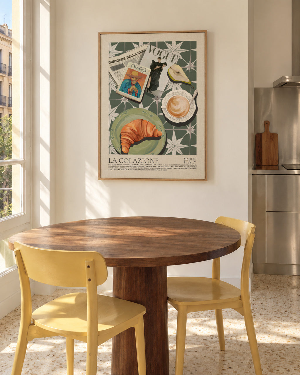La Colazione (Italian breakfast) - Framed canvas in an interior