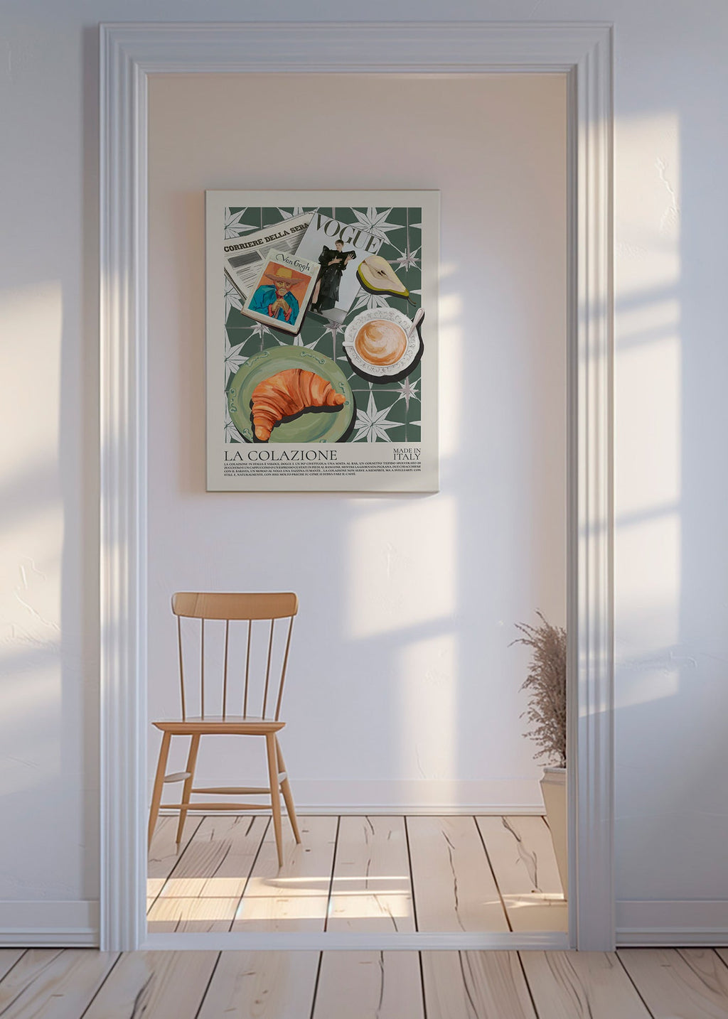 Art de cuisine avec croissant et magazine