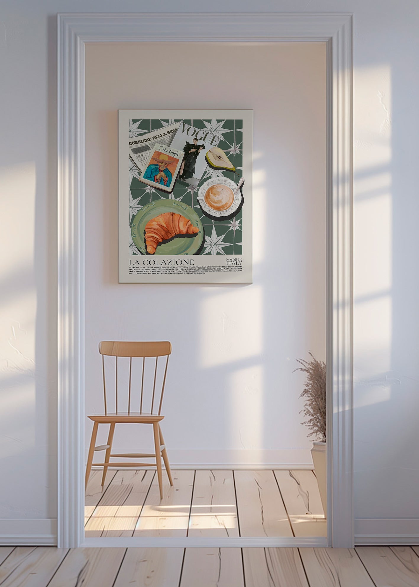 Art de cuisine avec croissant et magazine