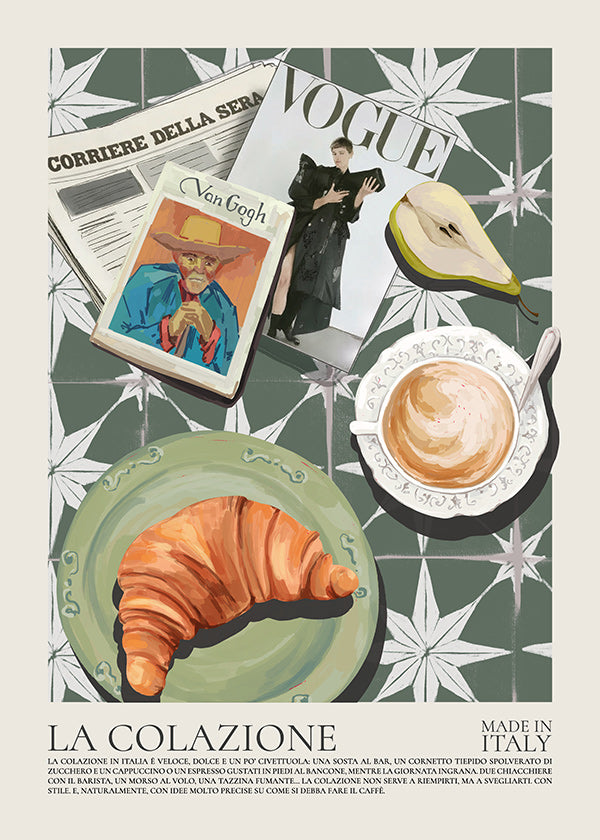 Art de cuisine avec croissant et magazine