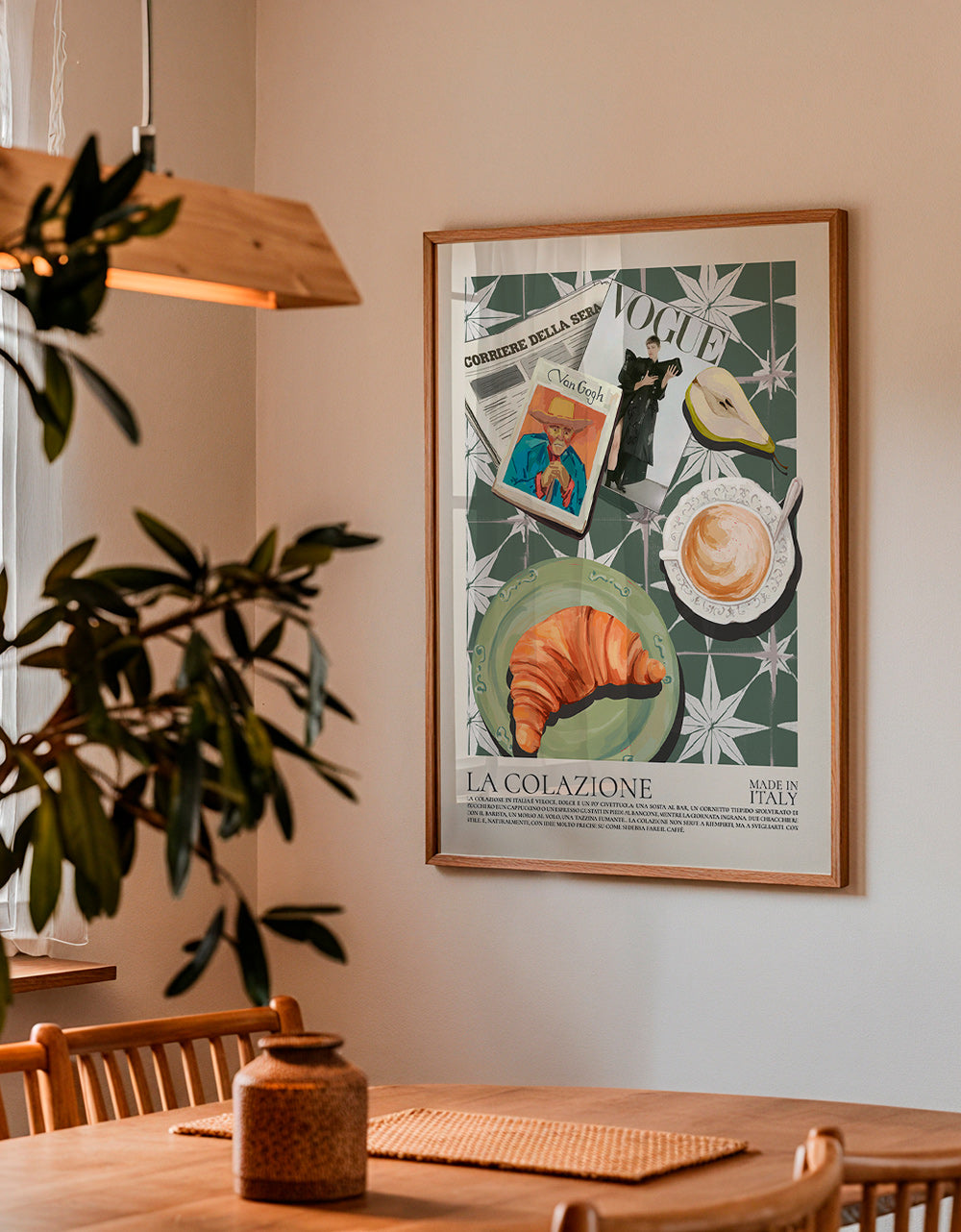 Art de cuisine avec croissant et magazine