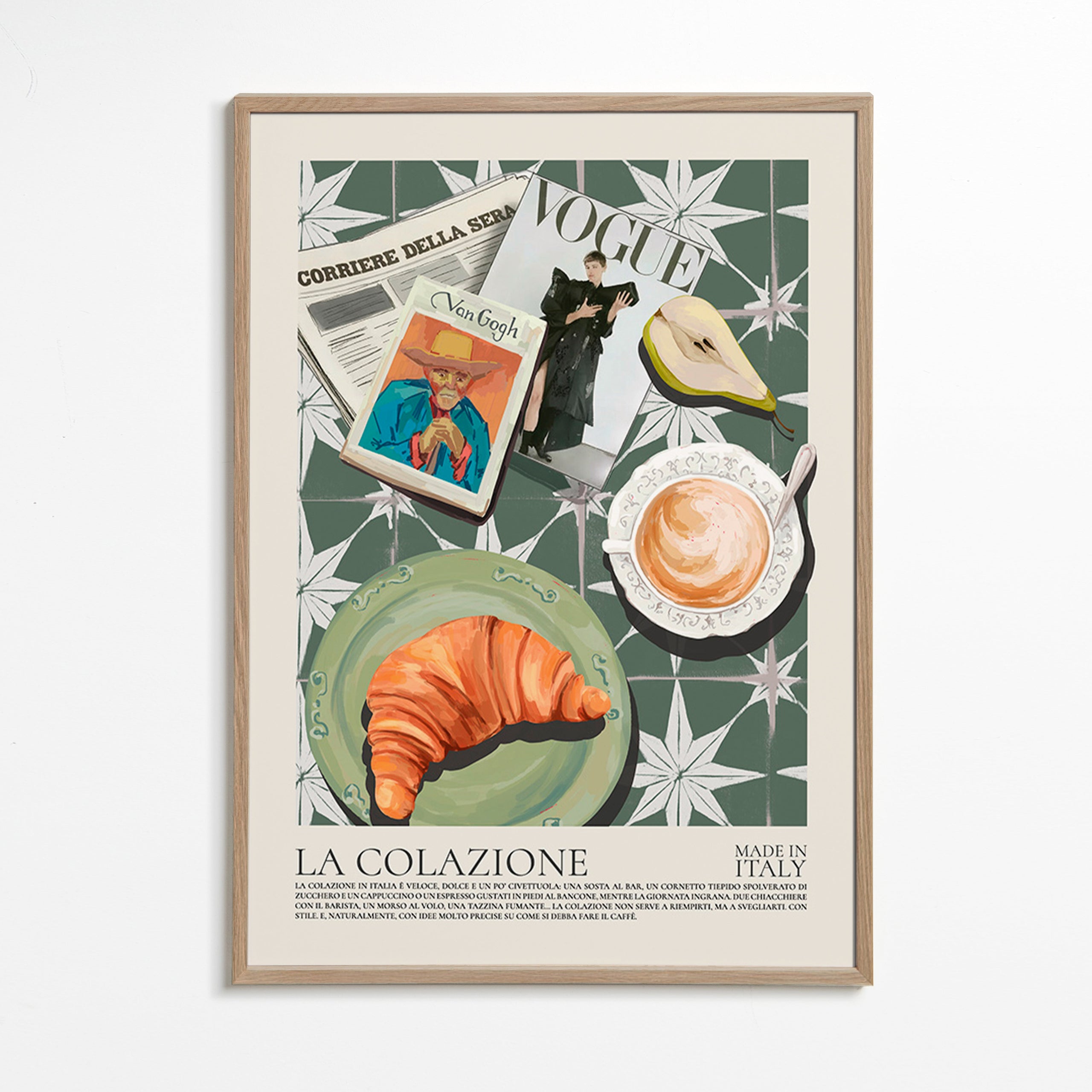 Art de cuisine avec croissant et magazine