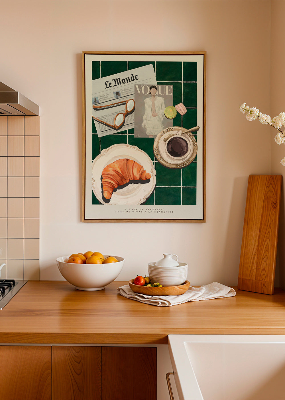 Art de cuisine avec croissant et café