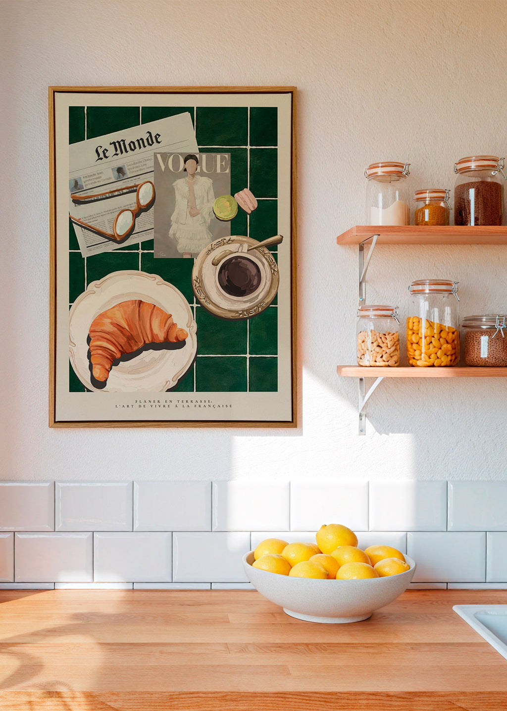 Art de cuisine avec croissant et café