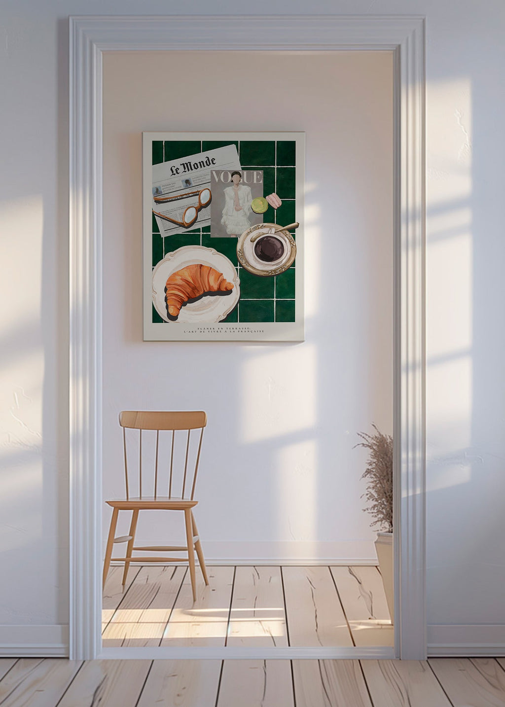 Art de cuisine avec croissant et café