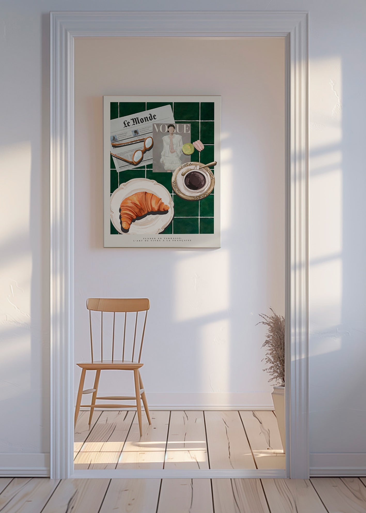 Art de cuisine avec croissant et café