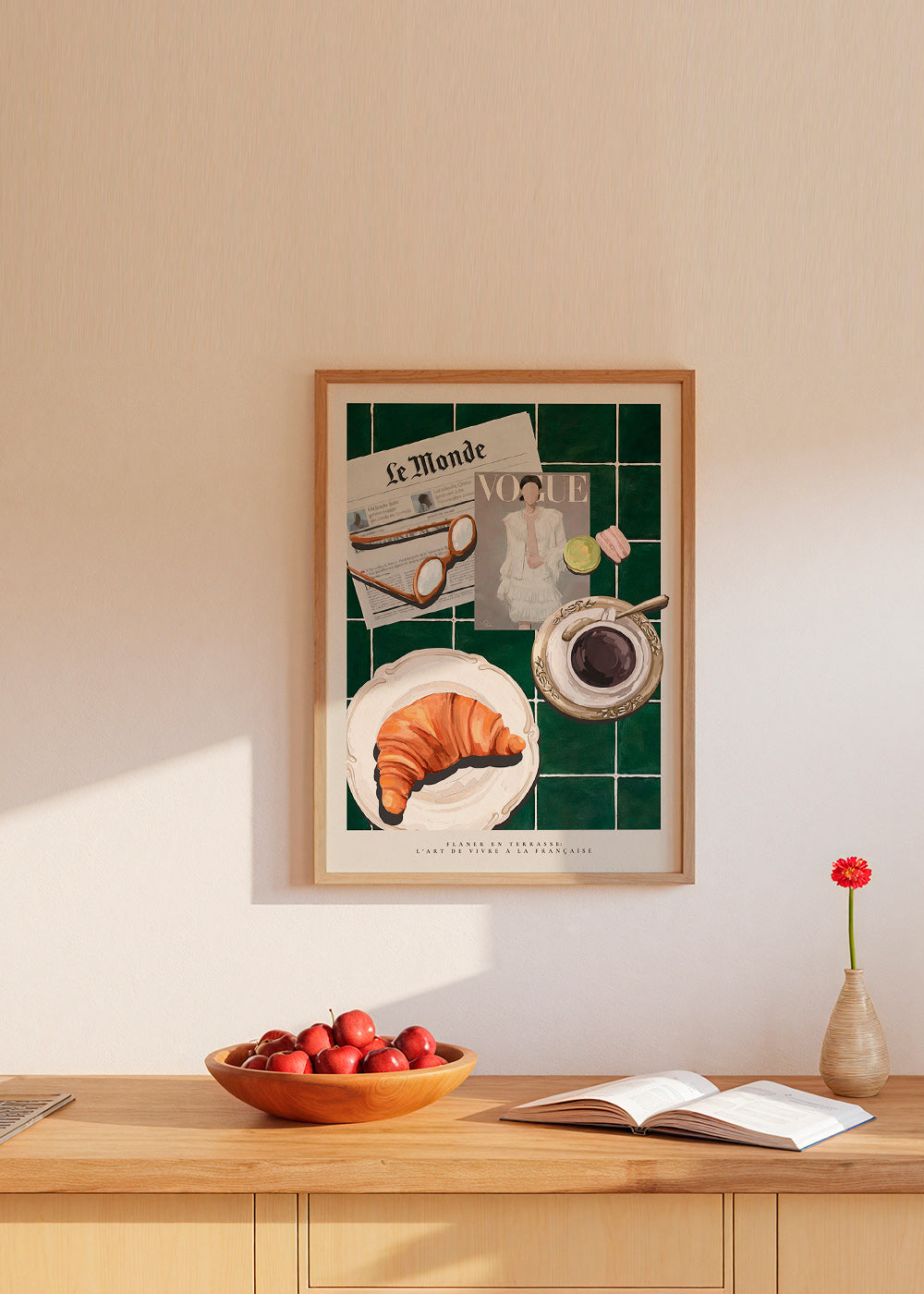 Art de cuisine avec croissant et café