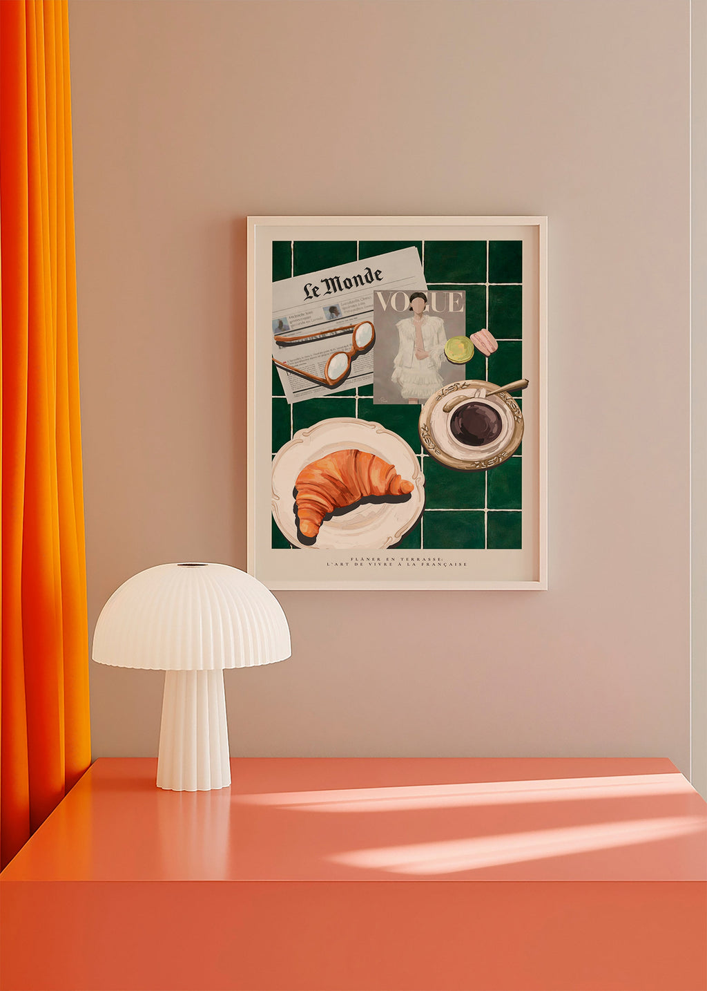 Art de cuisine avec croissant et café