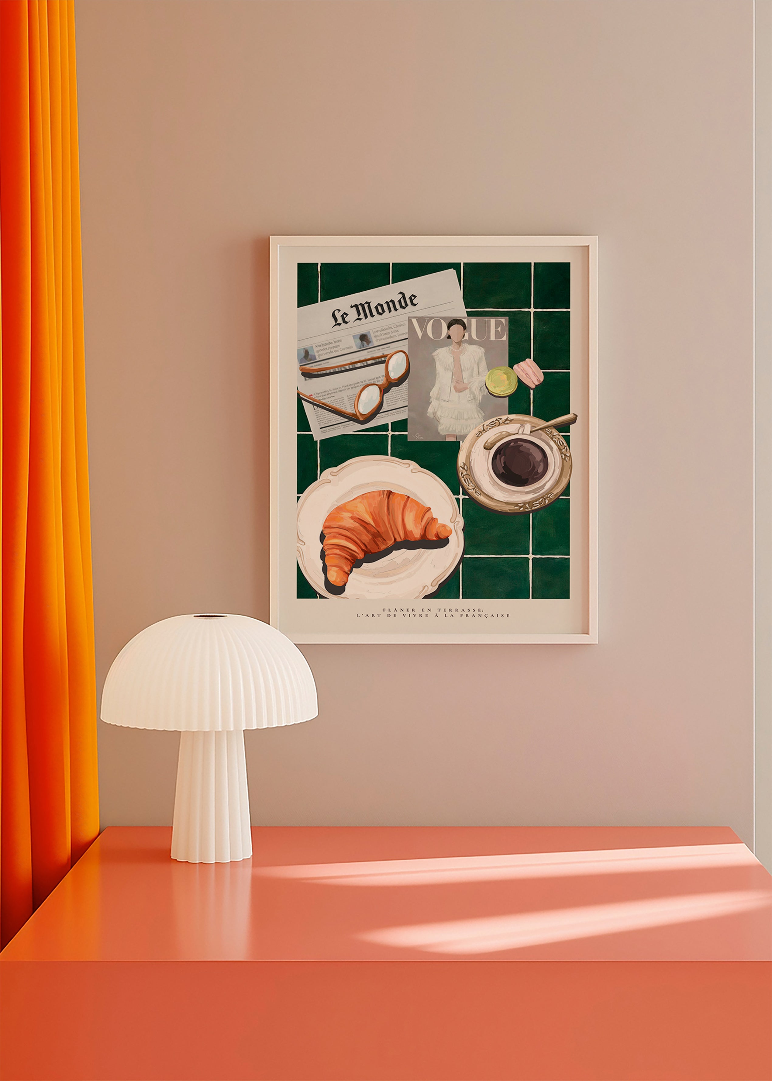 Art de cuisine avec croissant et café