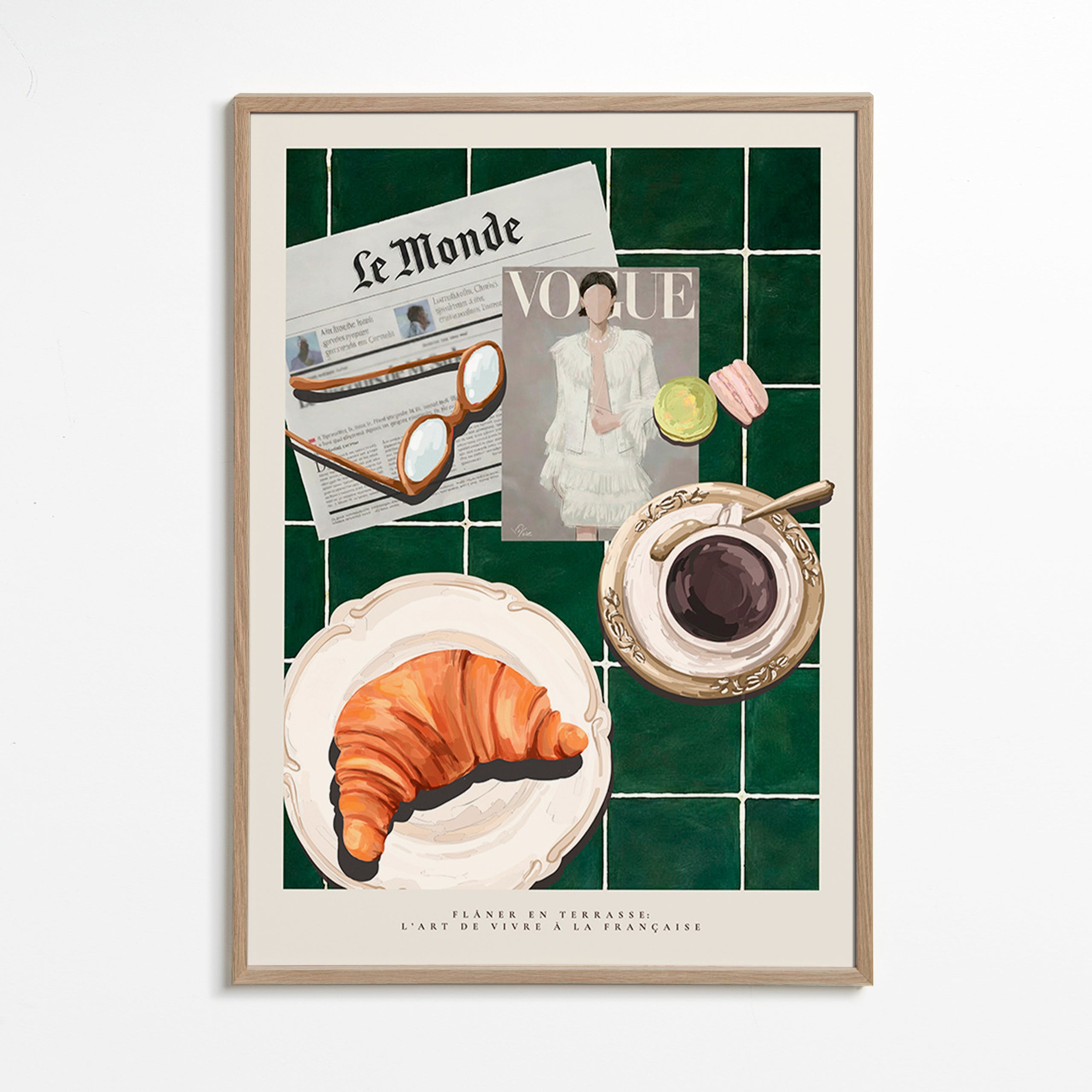 Art de cuisine avec croissant et café