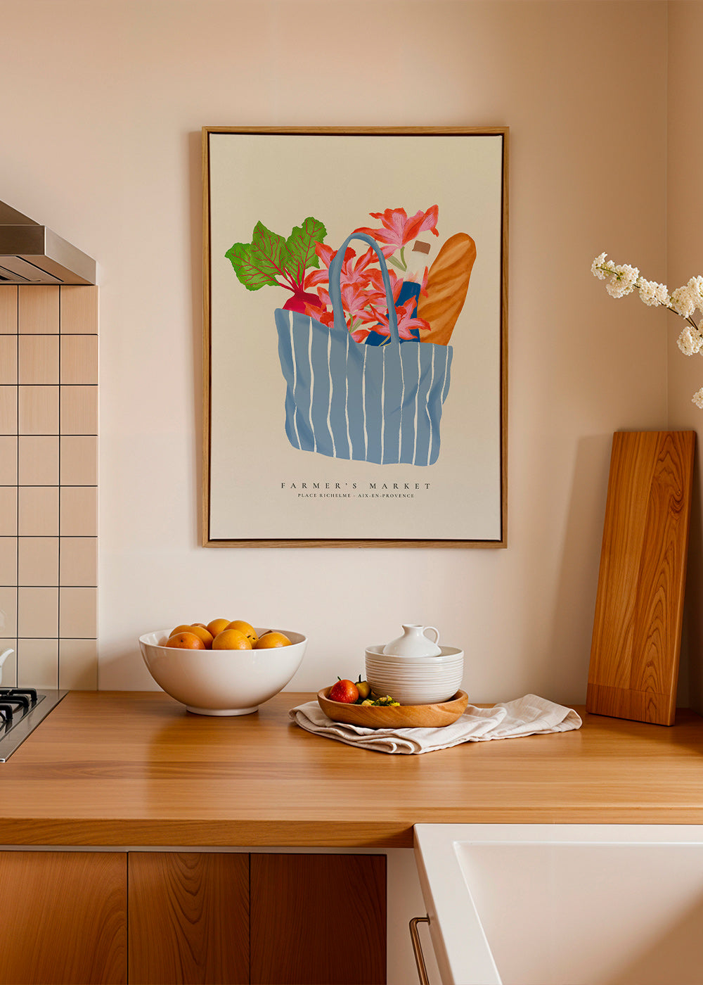 Art de cuisine avec illustration de sac de marché