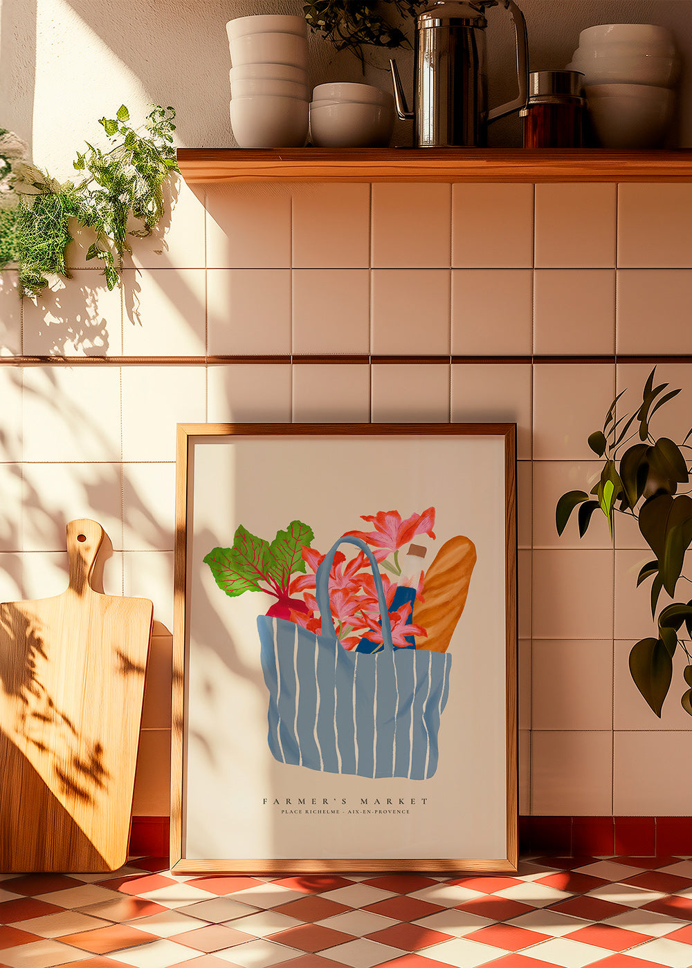 Art de cuisine avec illustration de sac de marché