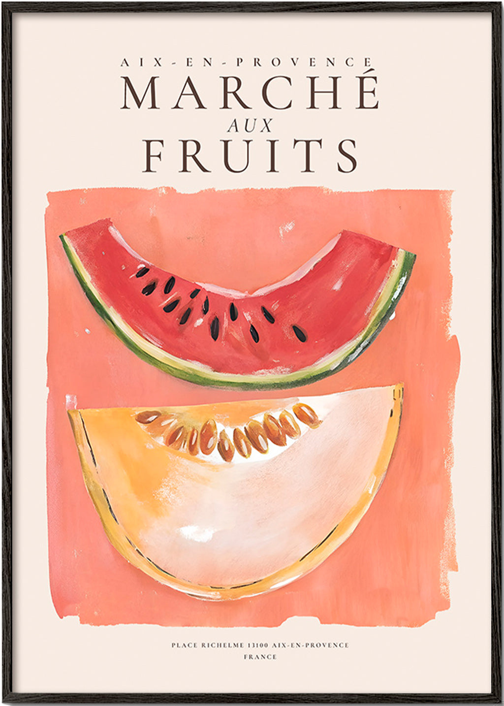 Art de cuisine Marché aux Fruits, tranches de melon et pastèque