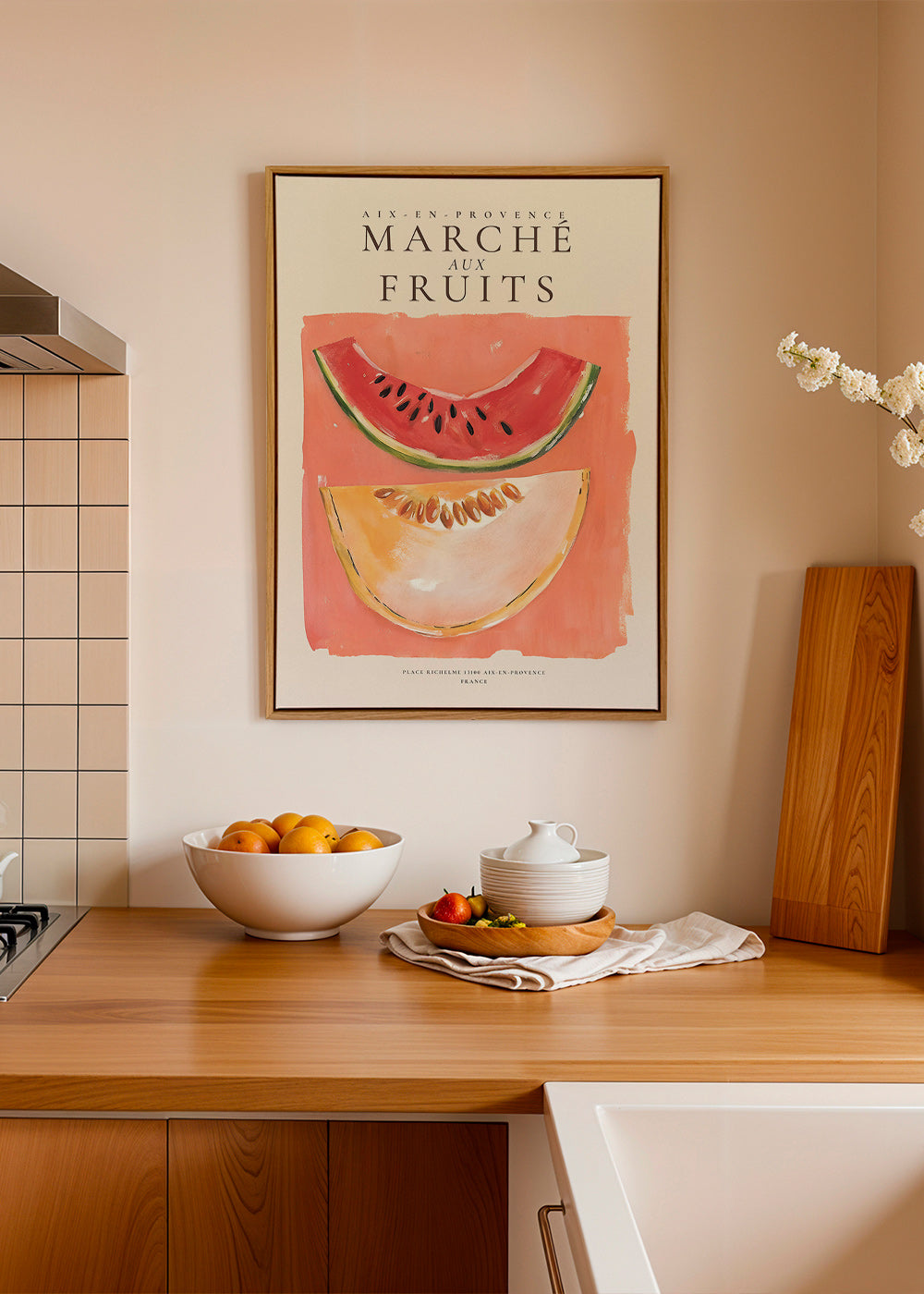 Art de cuisine Marché aux Fruits, tranches de melon et pastèque